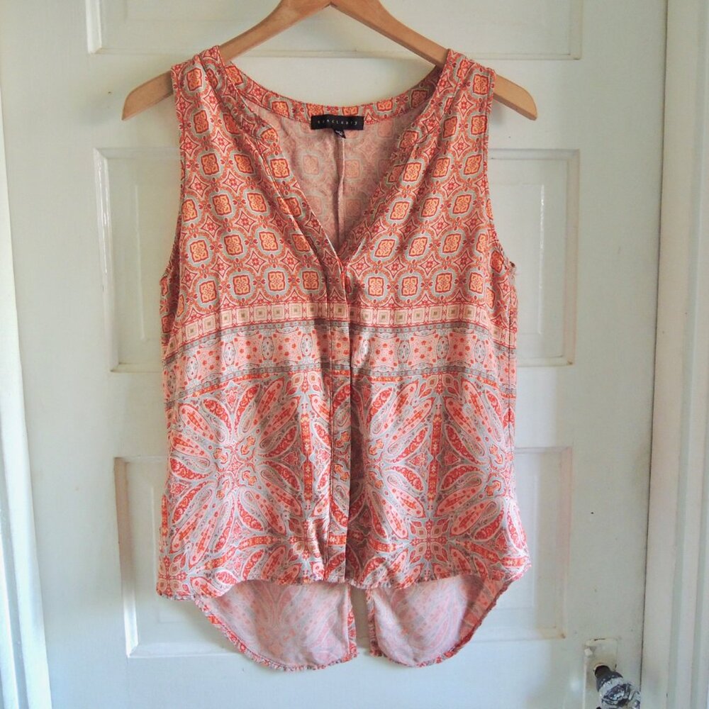 Nordstrom Sanctuary Coral Print Sleeveless Top M